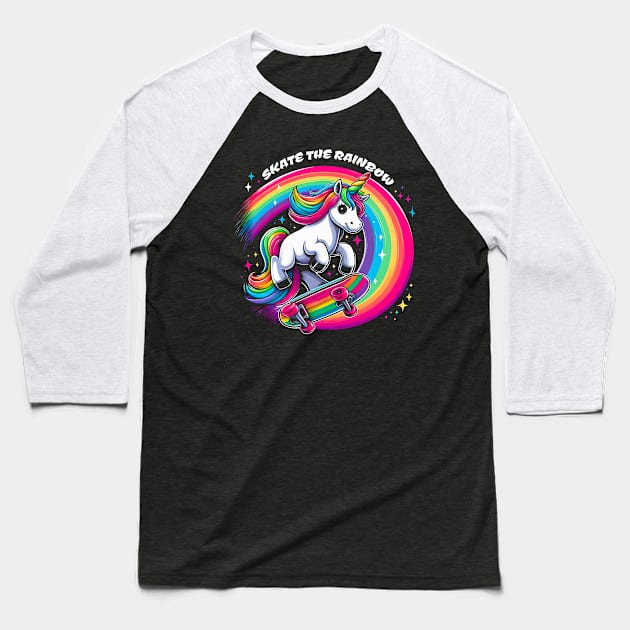 Skate The Rainbow Unicorn Lover Gift ,Birthday Gift Baseball T-Shirt by T-shirt US